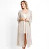 Fashnzfab Sequin Long Cover-up Kimono Poncho In White