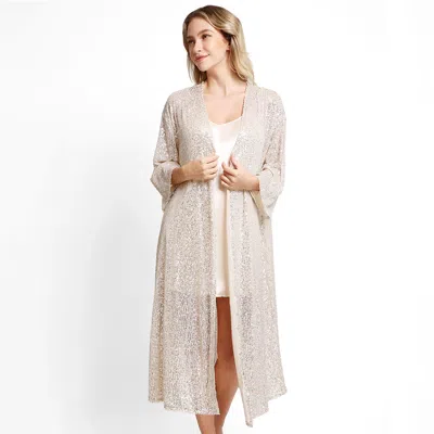 Fashnzfab Sequin Long Cover-up Kimono Poncho In White