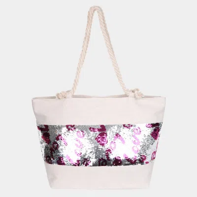 Fashnzfab Sequin Love Heart Rope Tote Beach Bag In Multi