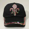 Fashnzfab Sequin Mardi Gras Fleur De Lis Patch Baseball Cap In Black