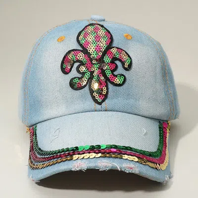 Fashnzfab Sequin Mardi Gras Fleur De Lis Patch Baseball Cap In Multi