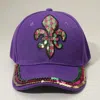 Fashnzfab Sequin Mardi Gras Fleur De Lis Patch Baseball Cap In Purple