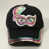 Fashnzfab Sequin Mardi Gras Mask Patch Baseball Cap In Black