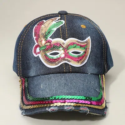 Fashnzfab Sequin Mardi Gras Mask Patch Baseball Cap In Black
