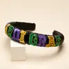 Fashnzfab Sequin Mardi Gras Message Seed Beaded Headband In Black