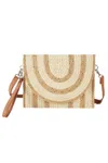 Fashnzfab Sequin Mixed Two Tone Straw Clutch & Crossbody Bag In Sand