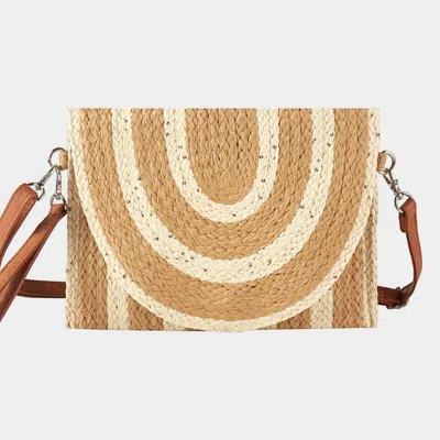Fashnzfab Sequin Mixed Two Tone Straw Clutch Bag / Crossbody Bag In Beige