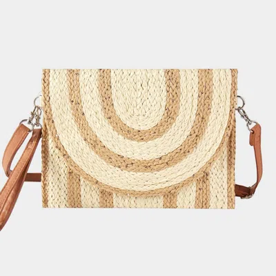 Fashnzfab Sequin Mixed Two Tone Straw Clutch Bag / Crossbody Bag In Sand