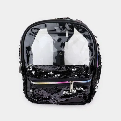 Fashnzfab Sequin Rainbow Zipper Transparent Mini Backpack In Black