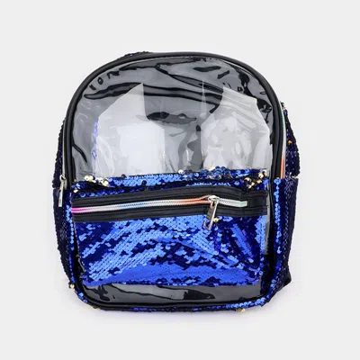 Fashnzfab Sequin Rainbow Zipper Transparent Mini Backpack In Blue