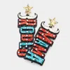 Fashnzfab Sequin Rodeo Mama Message Dangle Earrings In Multi