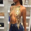 Fashnzfab Sequin Tassel Halter Top Body Chain Bra Necklace In Gold