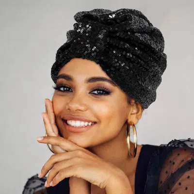 Fashnzfab Sequin Twist Statement Turban Hair Wrap In Black