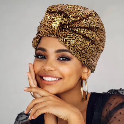 Fashnzfab Sequin Twist Statement Turban Hair Wrap In Gold