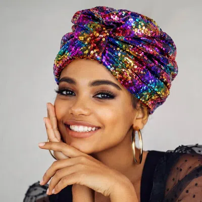 Fashnzfab Sequin Twist Statement Turban Hair Wrap In Multi