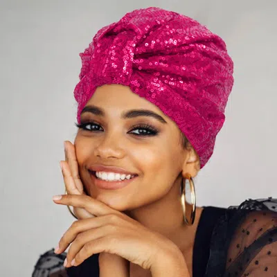 Fashnzfab Sequin Twist Statement Turban Hair Wrap In Pink
