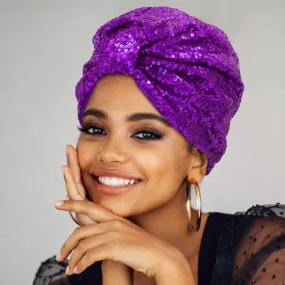 Fashnzfab Sequin Twist Statement Turban Hair Wrap In Purple