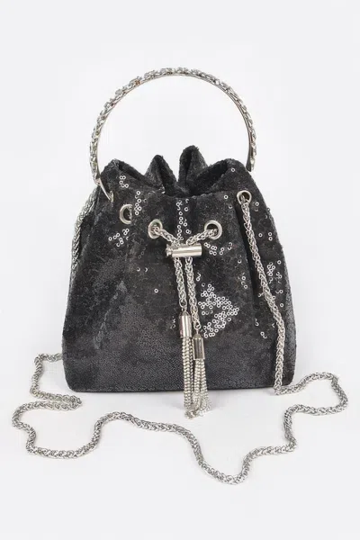 Fashnzfab Sequins Bucket Bag W/stone Handle In Black