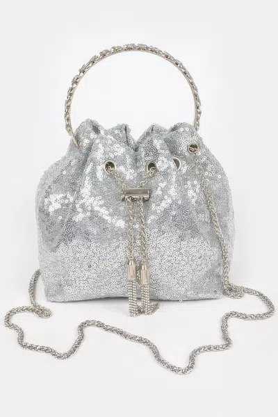 Fashnzfab Sequins Bucket Bag W/stone Handle In Blue