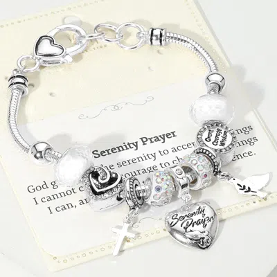 Fashnzfab Serenity Prayer Heart Cross Multi Bead Bracelet Antique Silver, Multi