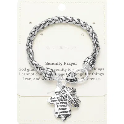 Fashnzfab Serenity Prayer Message Antique Cross Charm Bracelet In Silver