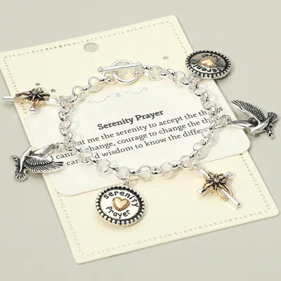 Fashnzfab Serenity Prayer Message Bird Cross Charm Station Toggle Bracelet In Metallic