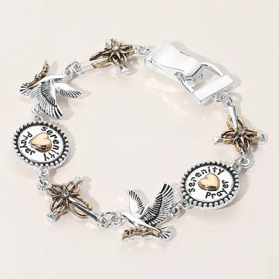 Fashnzfab Serenity Prayer Message Cross Bird Charm Link Magnetic Bracelet - Clear, Two Tone In Multi