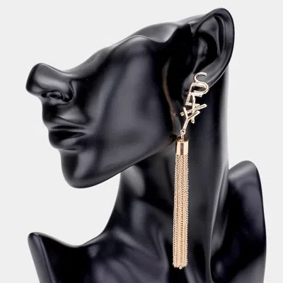 Fashnzfab Sexy Accented Long Chain Tassel Message Earrings In Gold