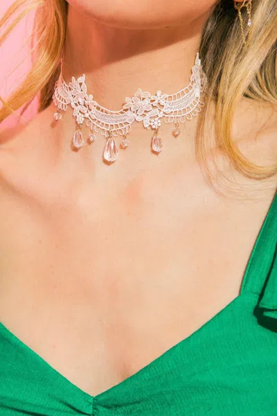Fashnzfab Sexy Lace Pearl Choker Necklace In White