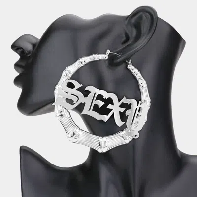 Fashnzfab Sexy Metal Bamboo Hoop Message Pin Catch Earrings - Rhodium In Metallic