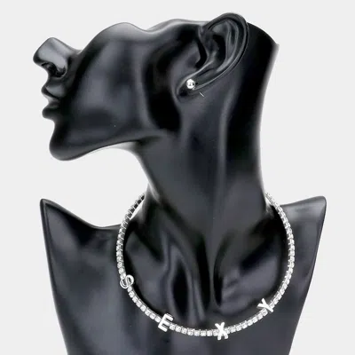 Fashnzfab Sexy Metal Message Pendant Stone Choker Necklace In Metallic