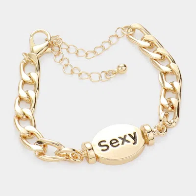 Fashnzfab Sexy Metal Oval Message Charm Bracelet Gold