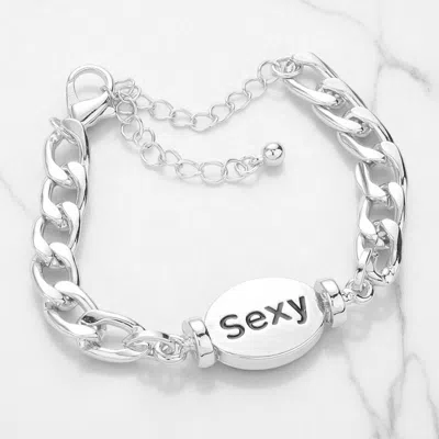 Fashnzfab Sexy Metal Oval Message Charm Bracelet In Metallic
