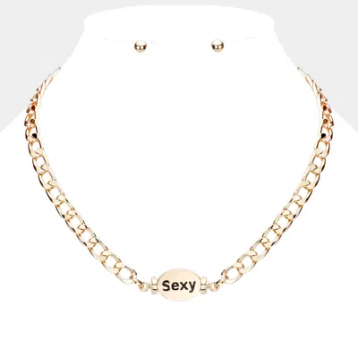 Fashnzfab Sexy Metal Oval Message Pendant Necklace In Gold