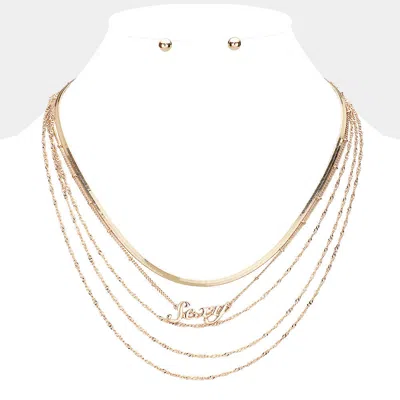 Fashnzfab Sexy Pendant Multi Layered Metal Chain Bib Message Necklace In Gold