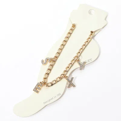 Fashnzfab Sexy Rhinestone Embellished Charm Message Anklet - Clear, Gold In Multi
