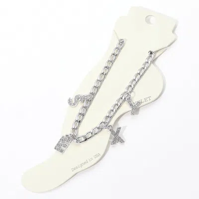 Fashnzfab Sexy Rhinestone Embellished Charm Message Anklet In Metallic