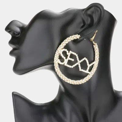Fashnzfab Sexy Rhinestone Embellished Message Hoop Earrings In Gold