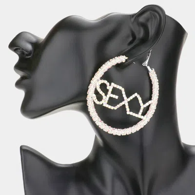 Fashnzfab Sexy Rhinestone Embellished Message Hoop Earrings In Silver