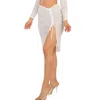 Fashnzfab Sexy Sheer Mesh Drawstring Ruched Skirt In White
