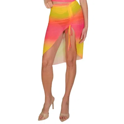 Fashnzfab Sexy Sheer Mesh Drawstring Ruched Skirt In Yellow