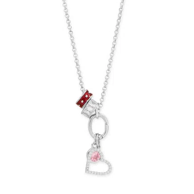 Fashnzfab Shades Of Love! 18" Rhodium Plated Charm Necklace In Metallic