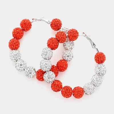 Fashnzfab Shamballa Ball Beaded Hoop Earrings - Orange, White In Red