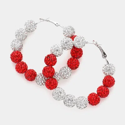 Fashnzfab Shamballa Ball Beaded Hoop Earrings - Clear, Siam In Red