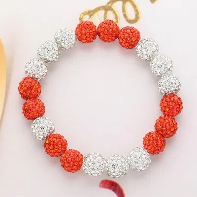 Fashnzfab Shamballa Ball Beaded Stretch Bracelet In Red