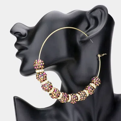 Fashnzfab Shamballa Ball Hoop Earrings - Gold