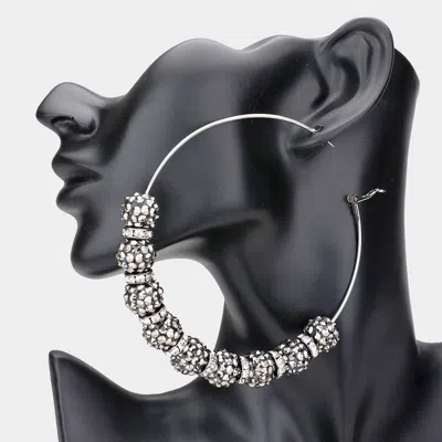 Fashnzfab Shamballa Ball Hoop Earrings - Hematite In White