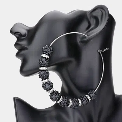 Fashnzfab Shamballa Ball Hoop Earrings - Jet Black