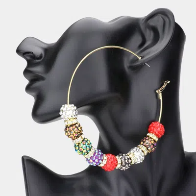 Fashnzfab Shamballa Ball Hoop Earrings - Multi In Gold