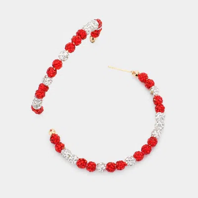 Fashnzfab Shamballa Ball Hoop Earrings - Red, White In Multi